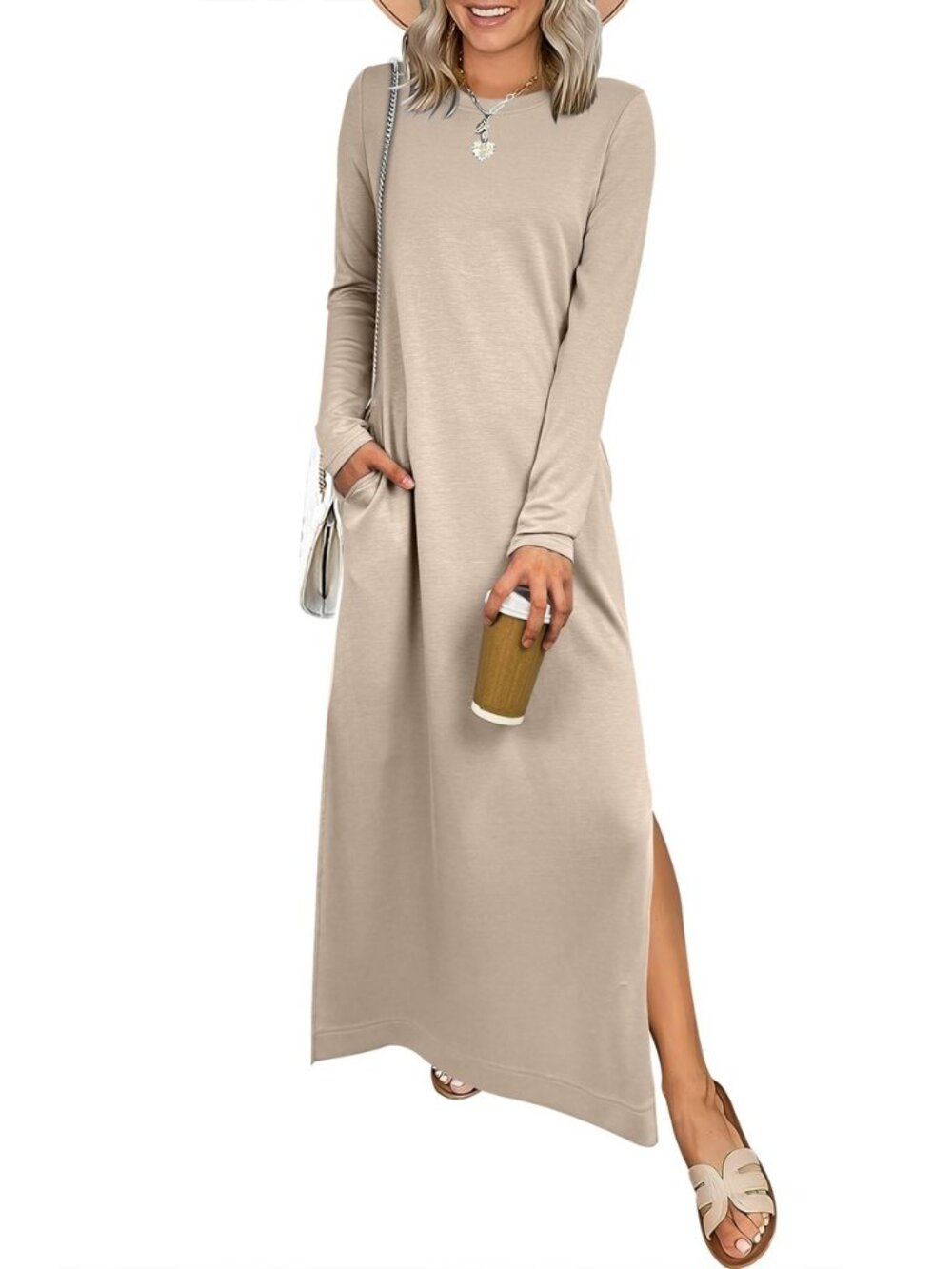Women Long Sleeve Fall Maxi Dresses with Pockets Wrinkle Free